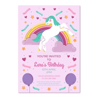 Hand drawn unicorn birthday invitation template