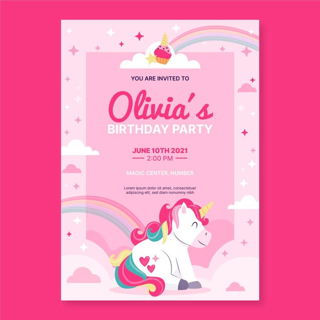 Hand drawn unicorn birthday invitation template