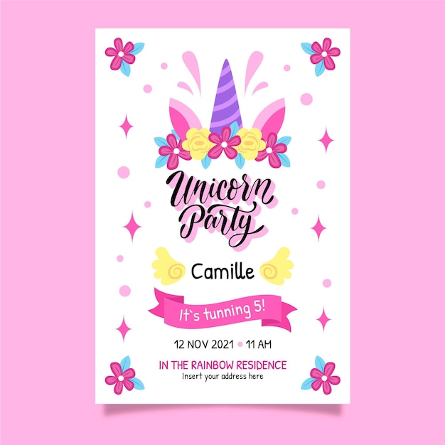 Hand drawn unicorn birthday invitation