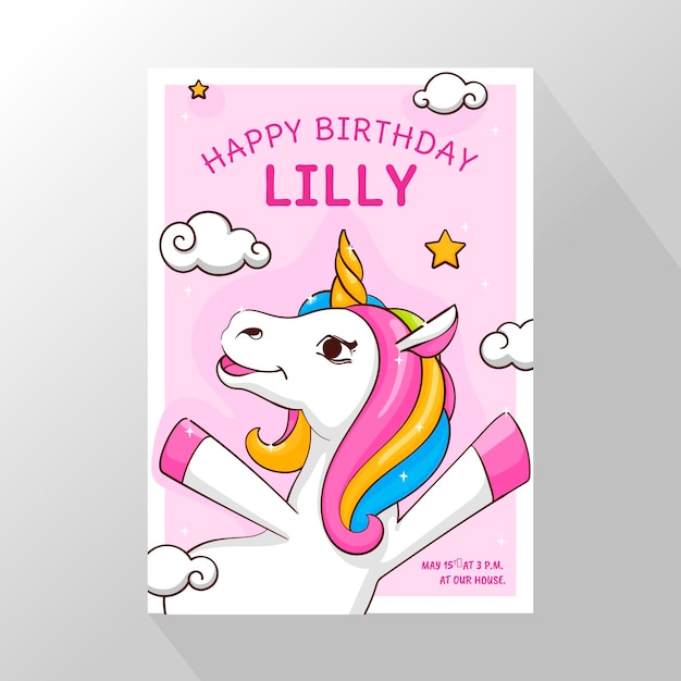 Hand drawn unicorn birthday invitation