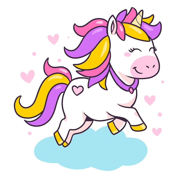 Hand drawn unicorn cartoon illustration