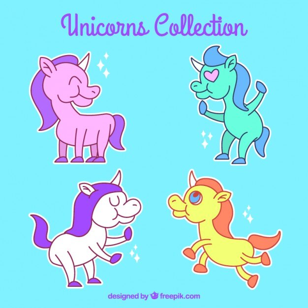 Free Vector hand drawn unicorn character collection