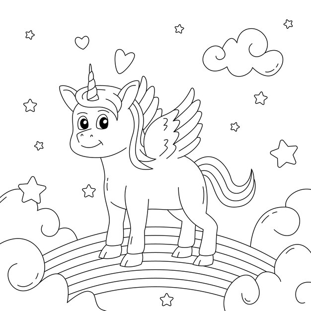 手描きユニコーン塗り絵イラスト