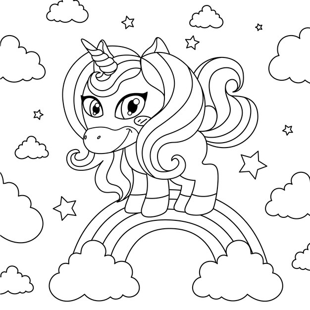 hand drawn unicorn coloring book illustration