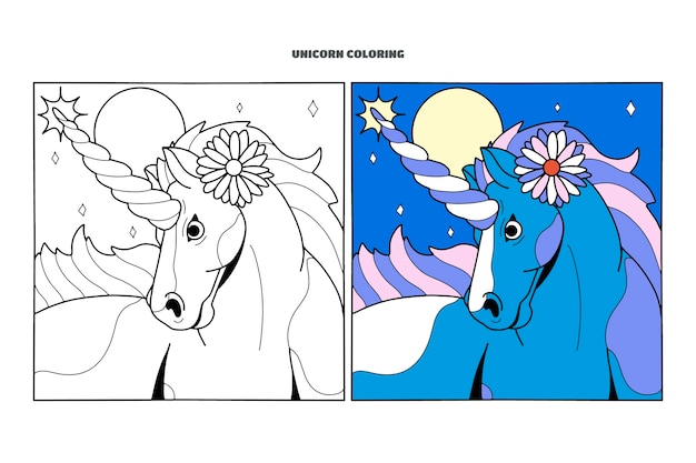 Free vector hand drawn unicorn  coloring book illustration