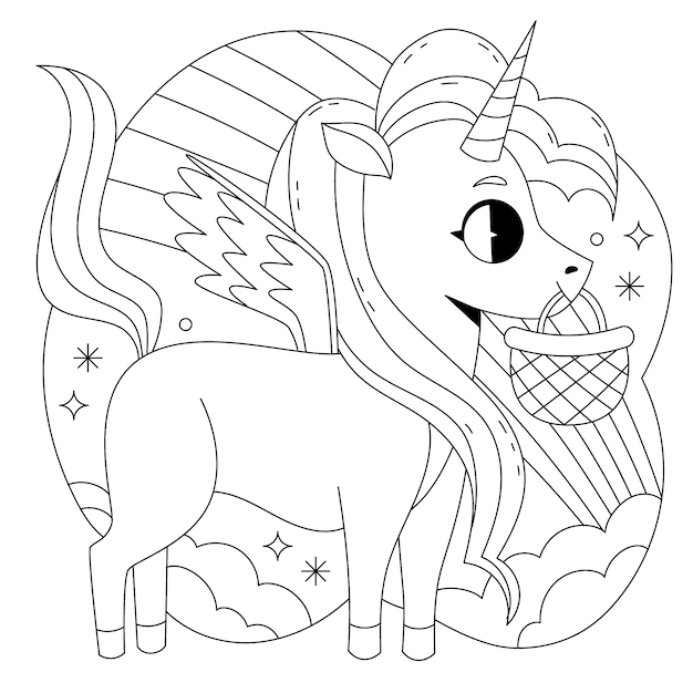 Free vector hand drawn unicorn coloring book illustration