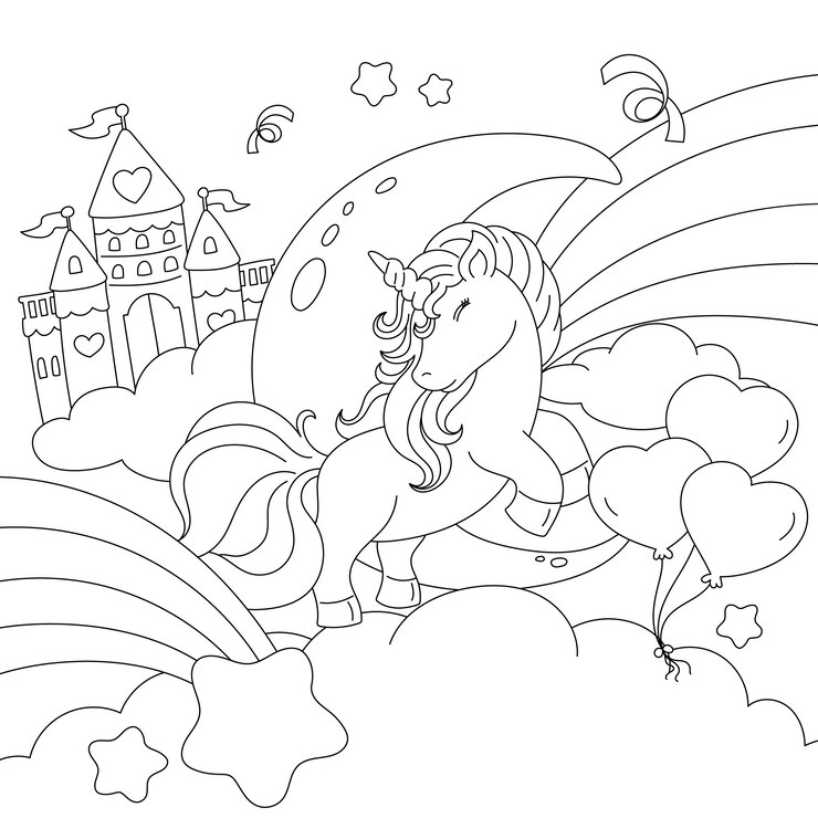 Free Vector hand drawn unicorn coloring book illustration