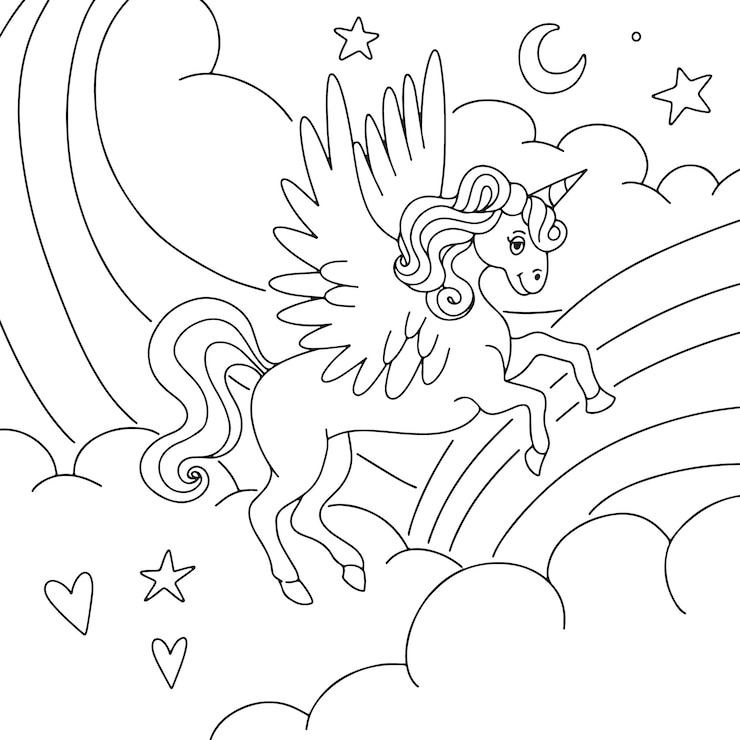 무료 Vector 손으로 그린 유니콘 색칠하기 책 그림