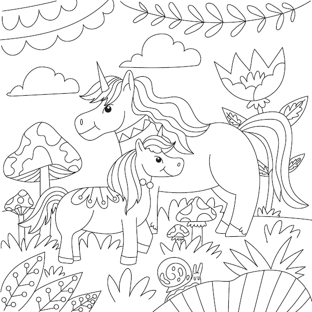 Free vector hand drawn unicorn coloring book illustration