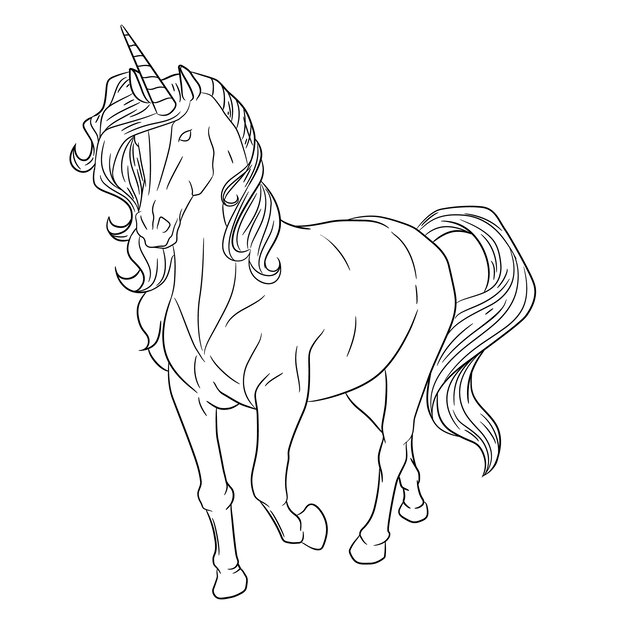 Hand drawn unicorn outline illustration