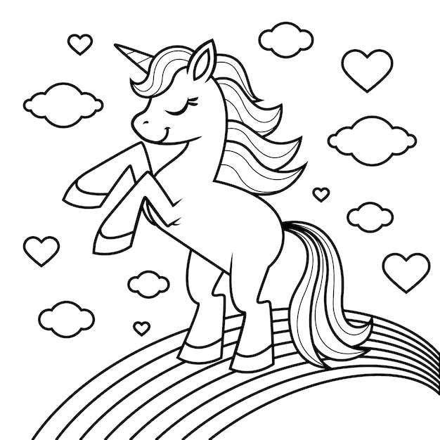 Vettore gratuito illustrazione di contorno di unicorno disegnato a mano