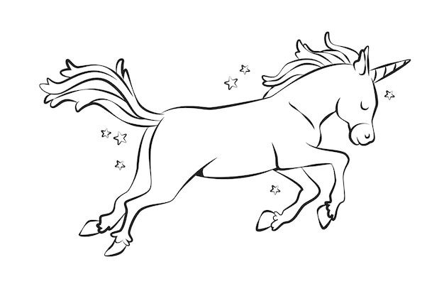 Hand drawn unicorn outline illustration