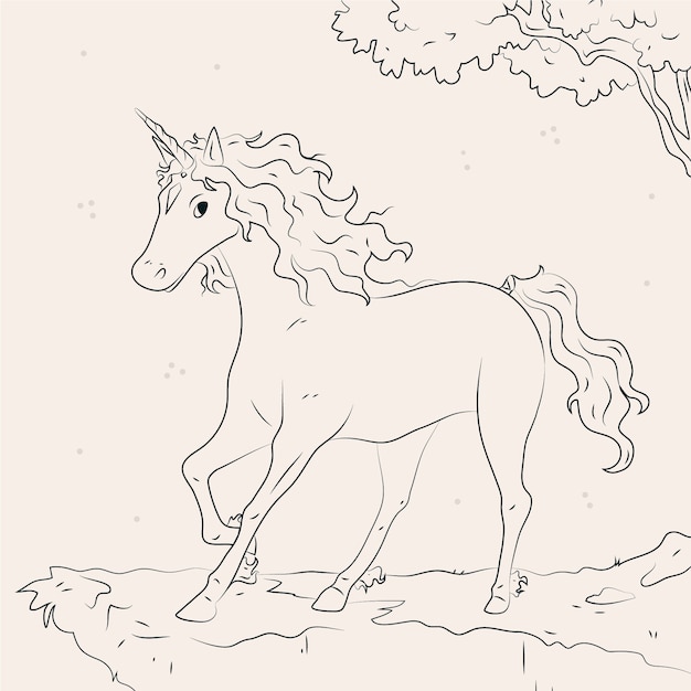 Hand drawn unicorn outline illustration