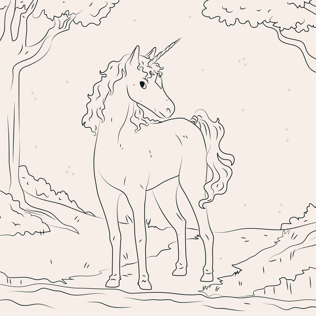 Hand drawn unicorn outline illustration