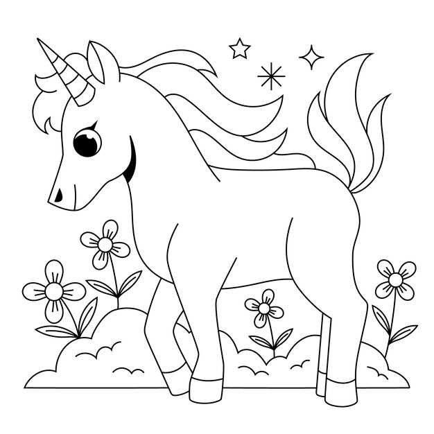 Hand drawn unicorn outline illustration