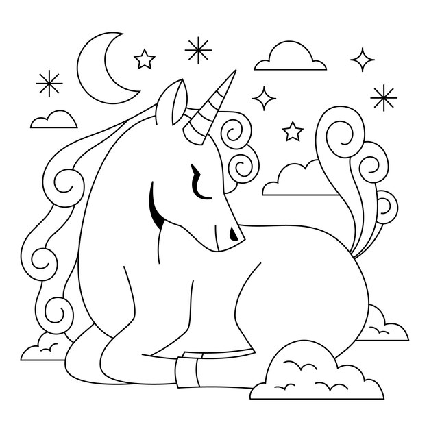 Hand drawn unicorn outline illustration