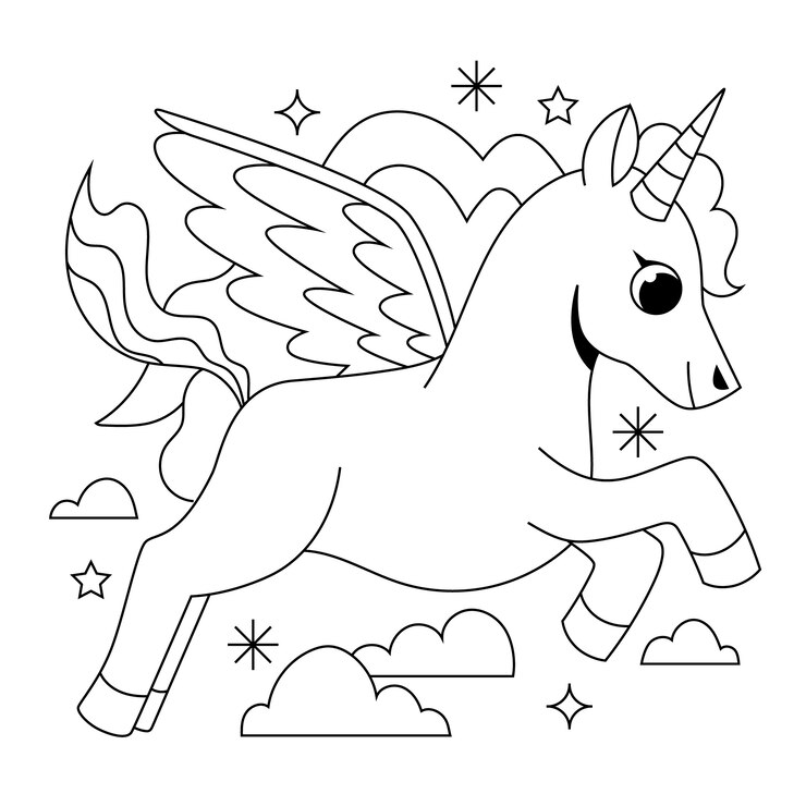 Free Vector hand drawn unicorn outline illustration