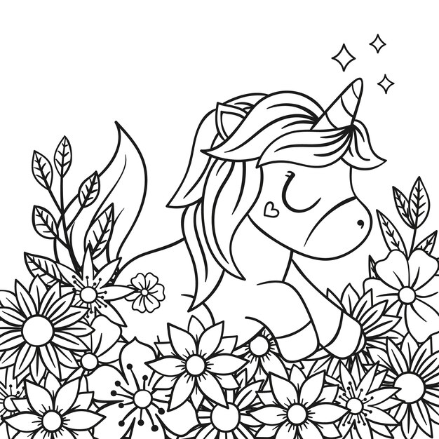 Hand drawn unicorn outline illustration