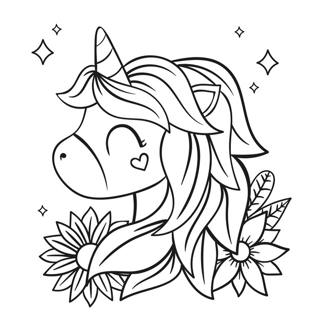 Hand drawn unicorn outline illustration