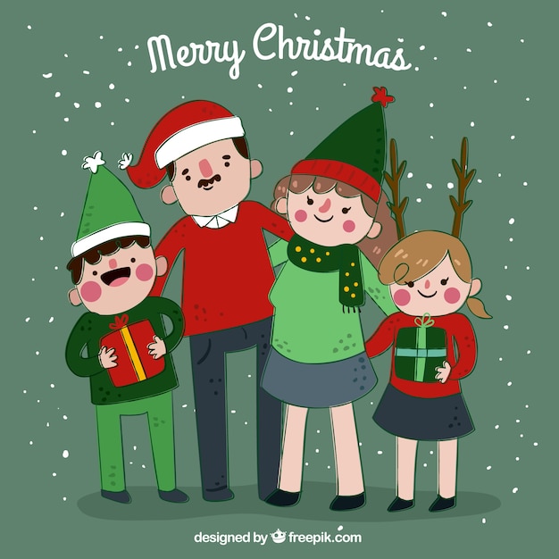 Free vector hand drawn united family background with christmas hats