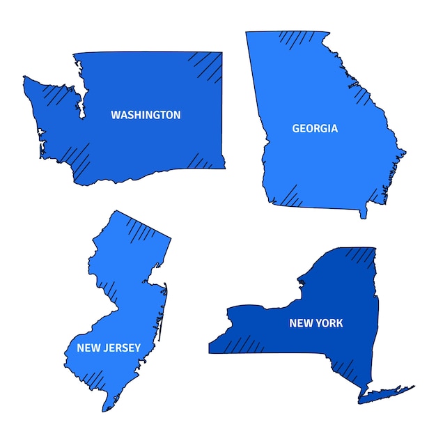 Mappe di contorno degli stati uniti disegnate a mano