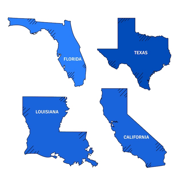 Hand drawn united states outline maps