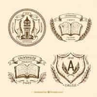 Free vector hand drawn university decorative badges