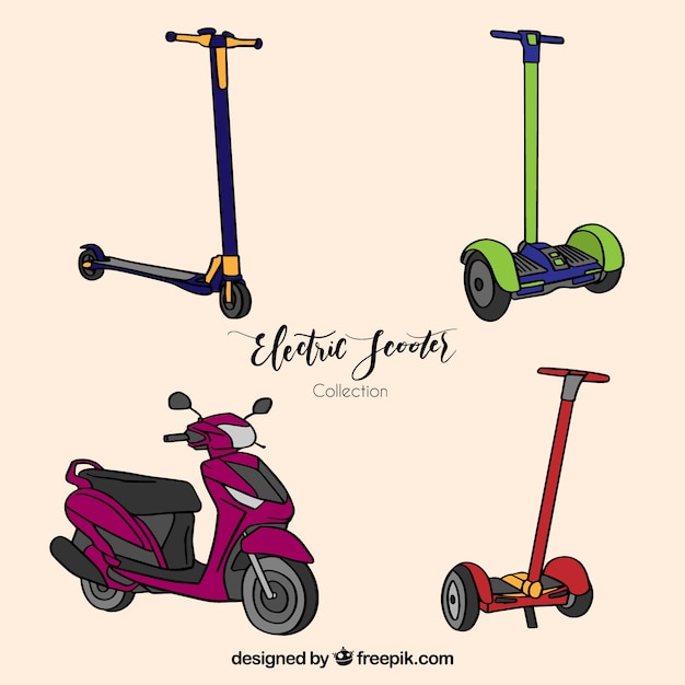 Scooter urbani disegnati a mano con stile divertente