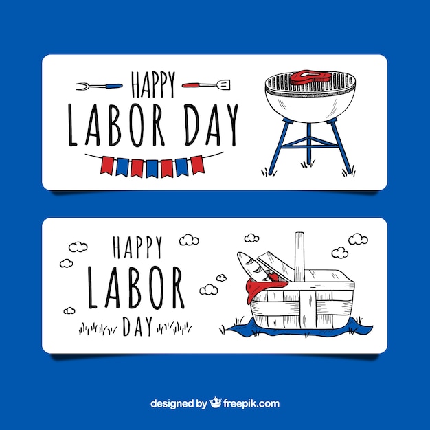 Hand drawn usa labor day banners