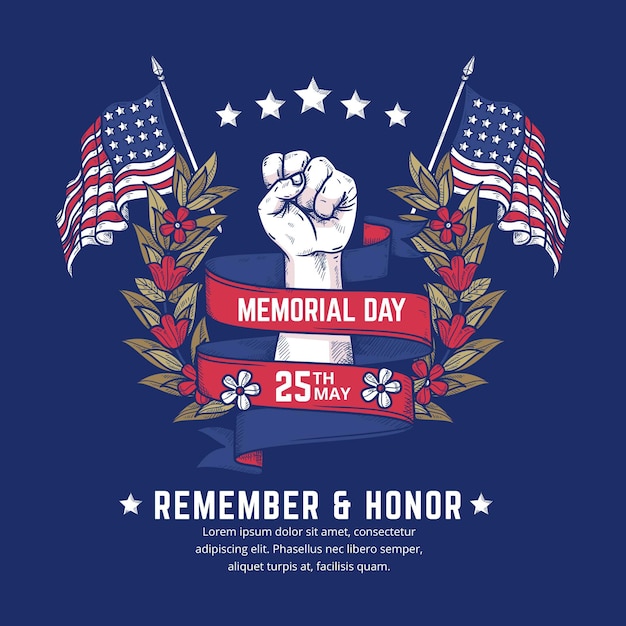 Vettore gratuito illustrazione disegnata a mano del memorial day di usa