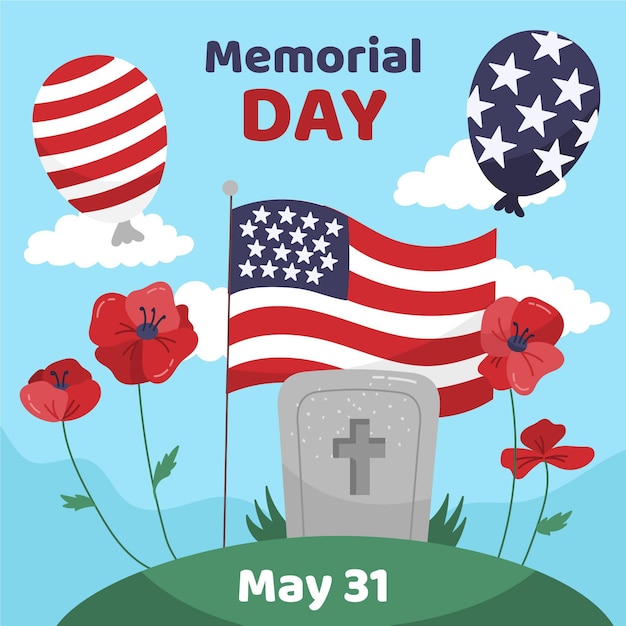 Vettore gratuito illustrazione disegnata a mano del memorial day di usa