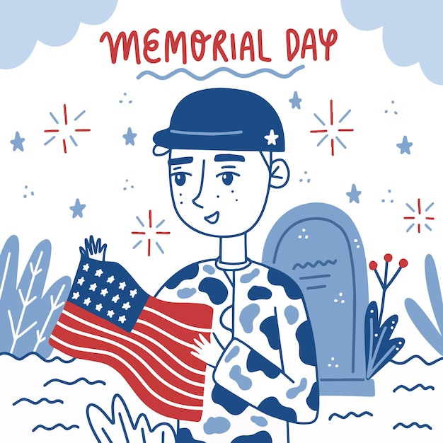 Illustrazione disegnata a mano del memorial day di usa