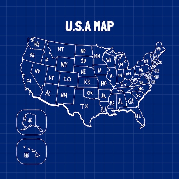 손으로 그린 미국 개요 지도