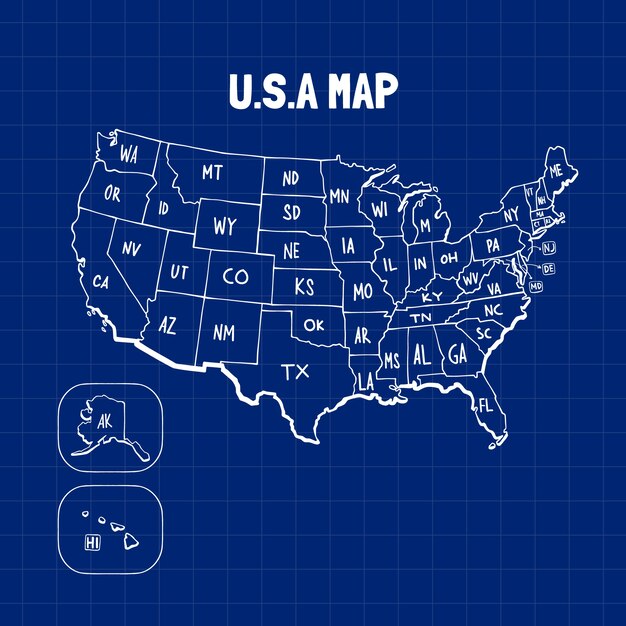 手描きのアメリカの白地図