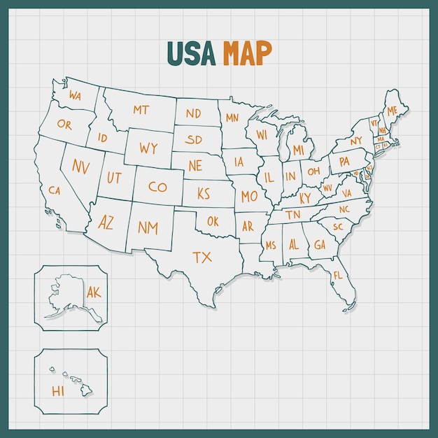 Mappa di contorno usa disegnata a mano