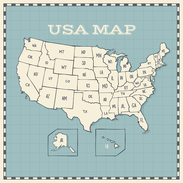 Mappa di contorno usa disegnata a mano