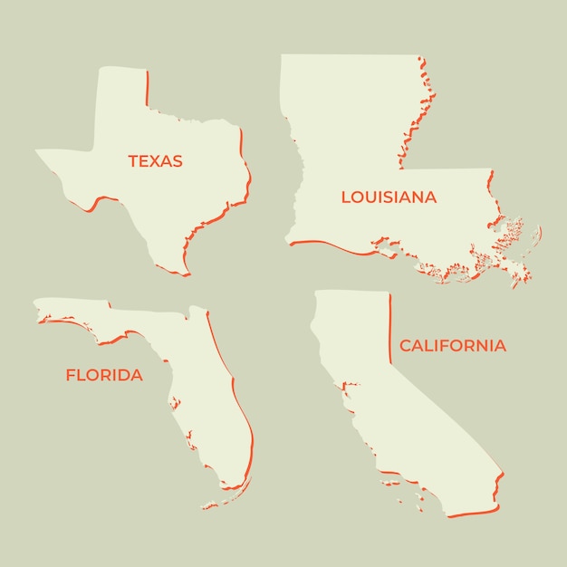 手描きの米国の州の白地図