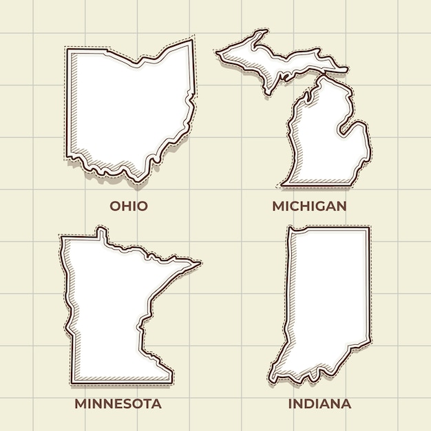 手描きのアメリカの州の白地図
