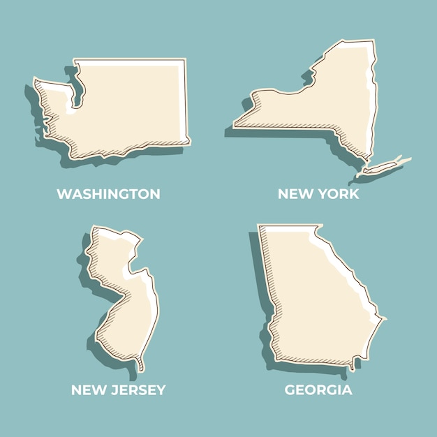 手描きのアメリカの州の白地図