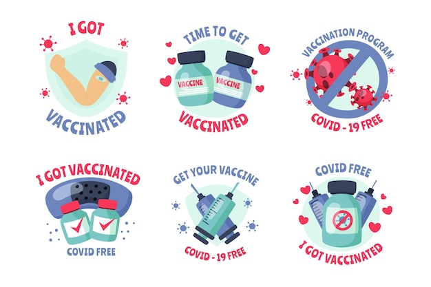 Free vector hand drawn vaccination campaign badge collection