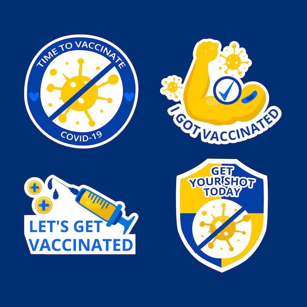 Collezione di badge campagna di vaccinazione disegnata a mano