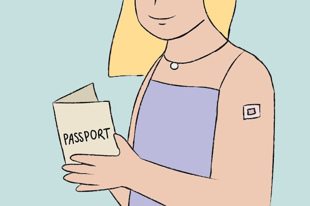 Hand drawn vaccination passport vector woman character