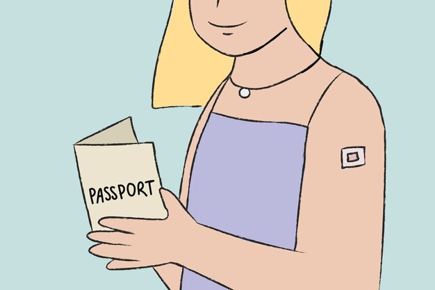 手描きのワクチン接種パスポートベクトル女性キャラクター
