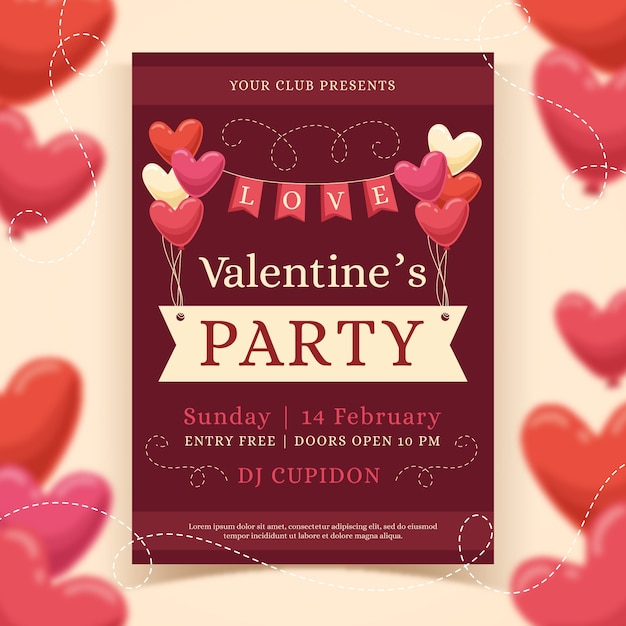 Hand-drawn valentiens day party poster template