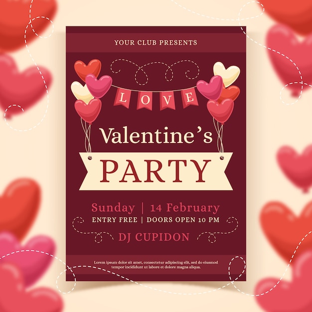 Free vector hand-drawn valentiens day party poster template