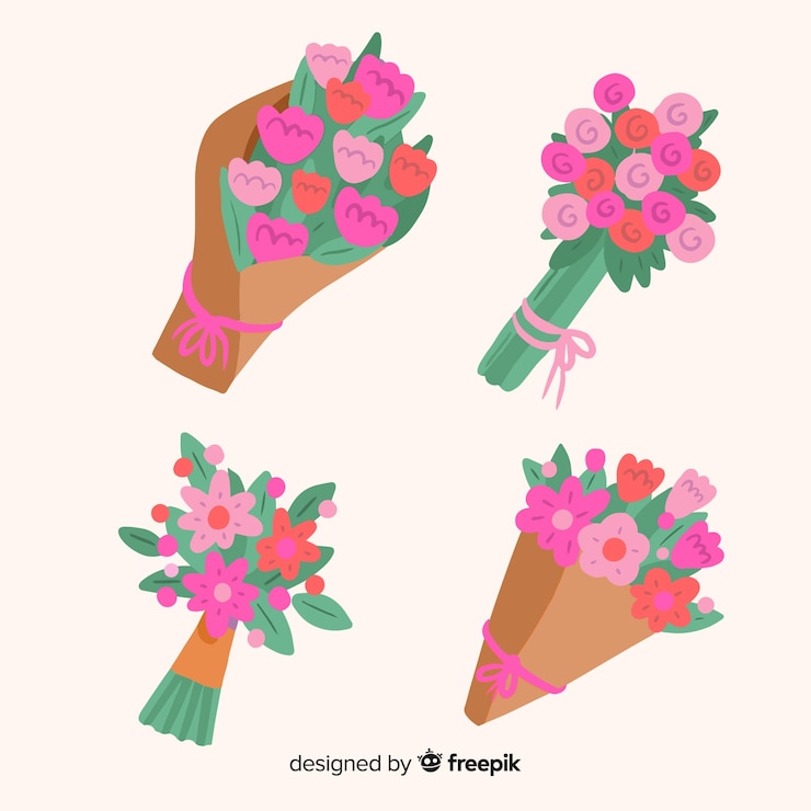 免費 Vector 手繪的情人節花束包