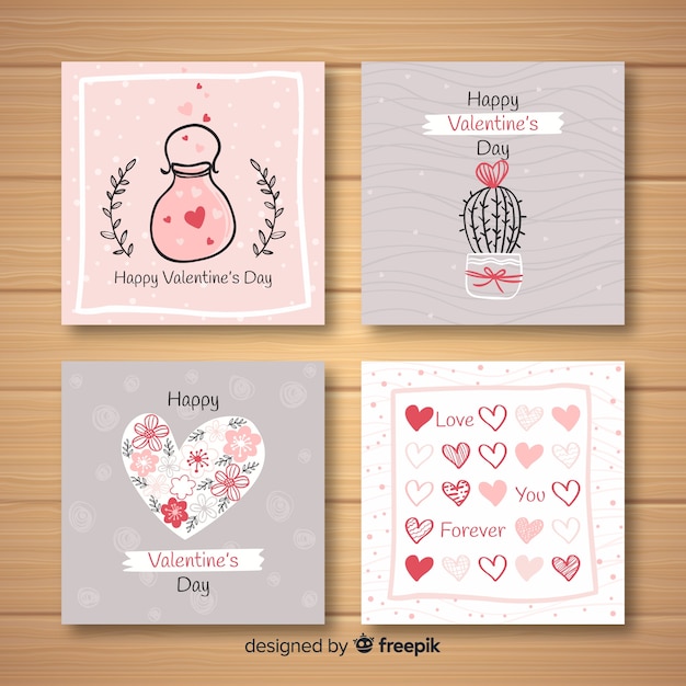 Hand drawn valentine card collection