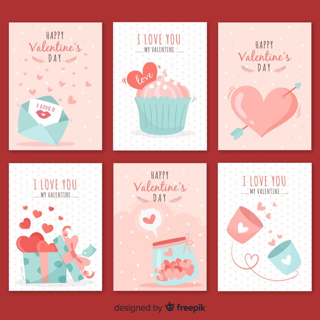 Hand drawn valentine card collection