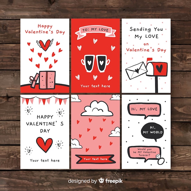 Collezione di carte valentine disegnati a mano