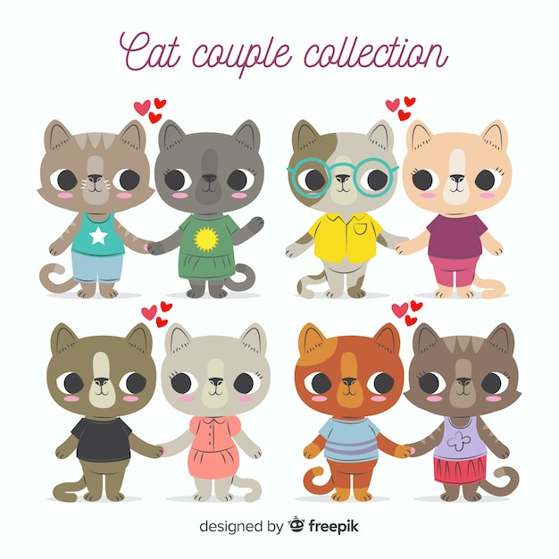 Free vector hand drawn valentine cat couple pack